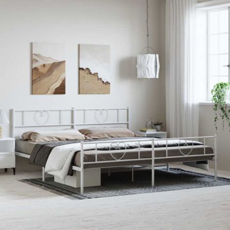 Cadre de lit métal sans matelas-Structure de lit et pied de lit blanc 193x203 cm 677851 (1/5)