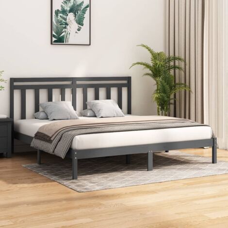 Cadre de lit sans matelas-Structure de lit gris 200x200 cm bois massif 313754 (1/5)