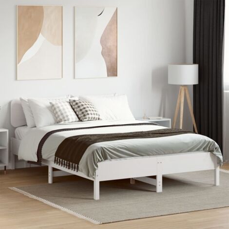 Cadre de lit sans matelas-Structure de lit blanc 140x200 cm bois de pin massif 216927 (1/5)