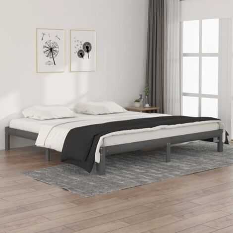 Cadre de lit sans matelas-Structure de lit bois massif de pin gris 200x200 cm 674543 (1/5)