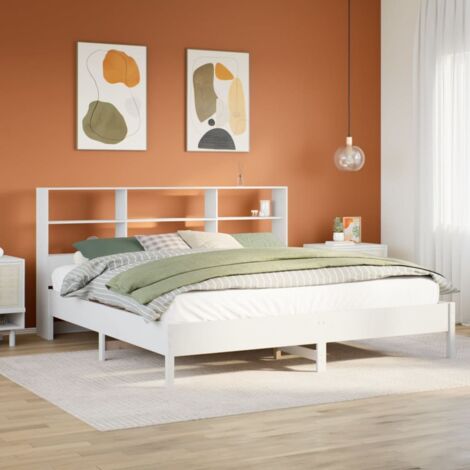Lit bibliothèque sans matelas-Lit Adulte avec rangements blanc 180x200 cm bois pin massif 922212 (1/5)