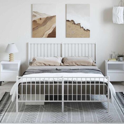 Cadre de lit métal sans matelas-Structure de lit et pied de lit blanc 150x200 cm 990622 (1/5)