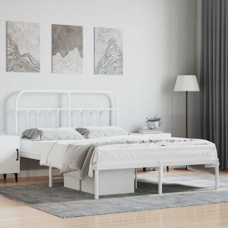 Cadre de lit métal sans matelas-Structure de lit et tête de lit blanc 135x190 cm 790645 (1/5)