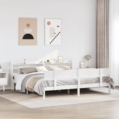 Cadre de lit sans matelas-Structure de lit blanc 180x200 cm bois massif de pin 510258 (1/5)