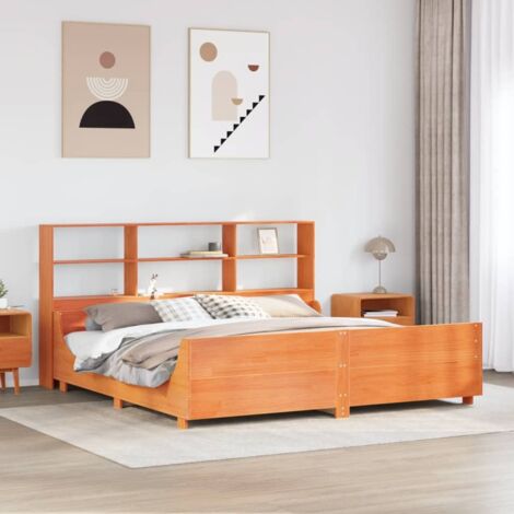 Lit bibliothèque sans matelas-Lit Adulte avec rangements cire marron 180x200cm bois massif 298209 (1/5)