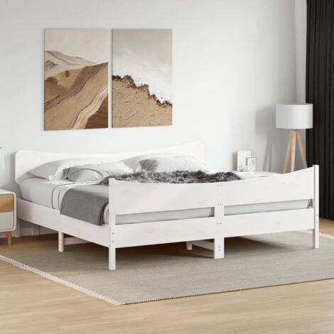 Cadre de lit sans matelas-Structure de lit blanc 200x200 cm bois massif de pin 398179 (1/5)