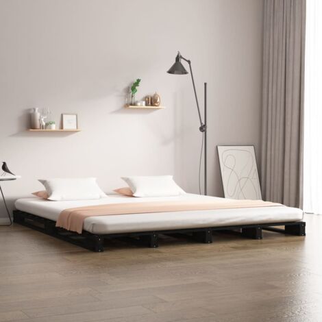 Lit de palette sans matelas-Cadre de lit noir bois massif 614173 (1/5)