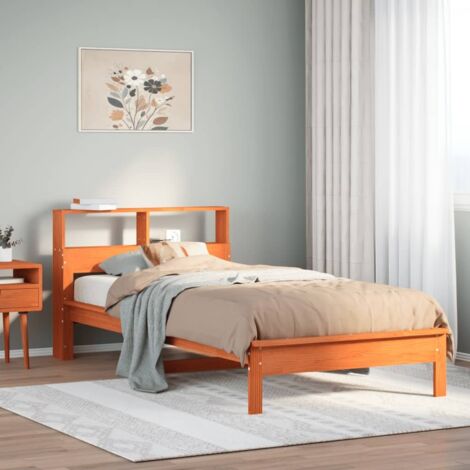 Lit bibliothèque sans matelas-Lit Adulte avec rangements cire marron 100x200 cm pin massif 207578 (1/5)