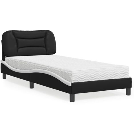 Lit avec matelas-Structure de lit-Lit Adulte noir et blanc 90x200 cm similicuir 629139 (1/5)