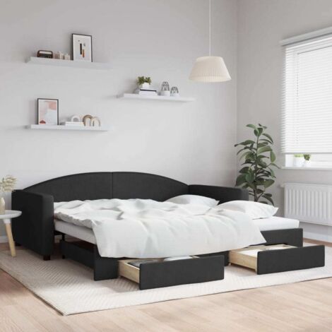 Lit de jour avec gigogne et tiroirs-Canapé-lit avec Rangement sans matelas noir 100x200cm 962499 (1/5)
