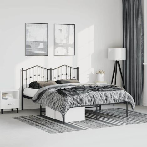 Cadre de lit métal sans matelas-Structure de lit avec tête de lit noir 135x190cm 353653 (1/5)