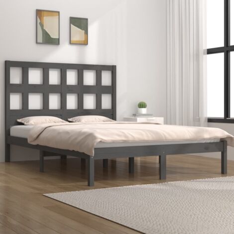 Cadre de lit sans matelas-Structure de lit gris 200x200 cm bois massif de pin 728735 (1/5)