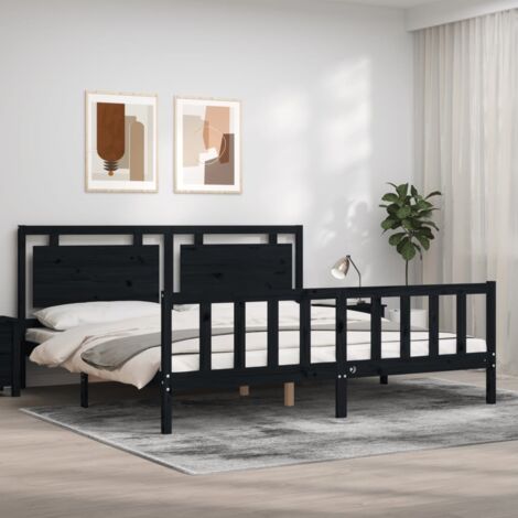 Cadre de lit sans matelas-Structure de lit noir 200x200 cm bois massif de pin 771601 (1/5)