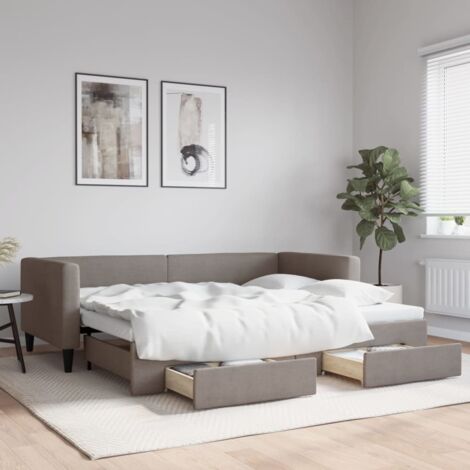 Lit de jour avec gigogne et tiroirs-Canapé-lit avec Rangement sans matelas taupe 90x200cm 789571 (1/5)
