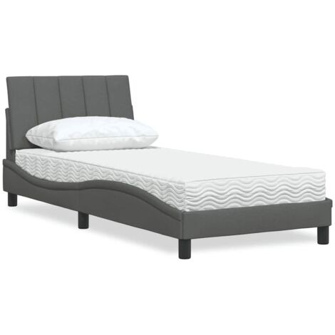Lit avec matelas-Structure de lit-Lit Adulte gris foncé 90x190 cm tissu 132635 (1/5)