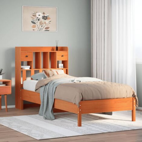Lit bibliothèque sans matelas-Lit Adulte avec rangements cire marron 100x200 cm pin massif 613749 (1/5)