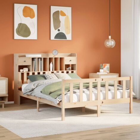 Lit bibliothèque sans matelas-Lit Adulte avec rangements 140x200 cm bois massif de pin 195529 (1/5)
