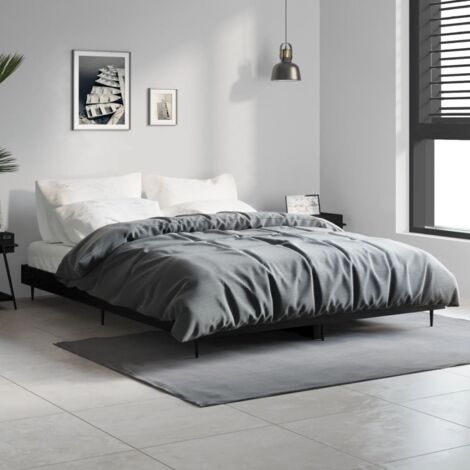 Cadre de lit sans matelas-Structure de lit noir 135x190 cm bois d'ingénierie 730690 (1/5)