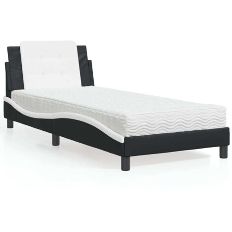 Lit avec matelas-Structure de lit-Lit Adulte noir et blanc 100x200 cm similicuir 761282 (1/5)