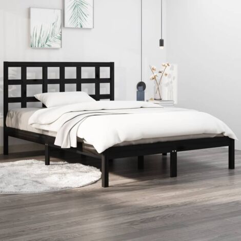 Cadre de lit sans matelas-Structure de lit noir 140x190 cm bois massif 109577 (1/5)