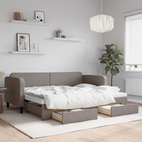 Lit de jour avec gigogne et tiroirs-Canapé-lit avec Rangement sans matelas taupe 80x200cm 338350 (1/5)