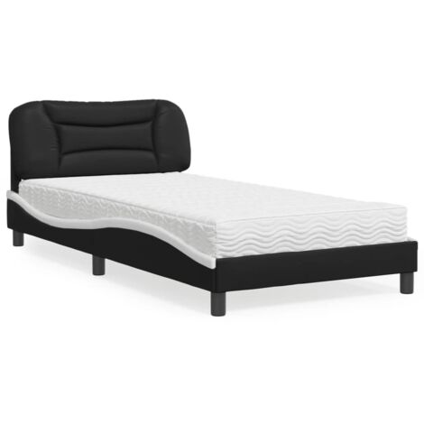 Lit avec matelas-Structure de lit-Lit Adulte noir et blanc 100x200 cm similicuir 590090 (1/5)