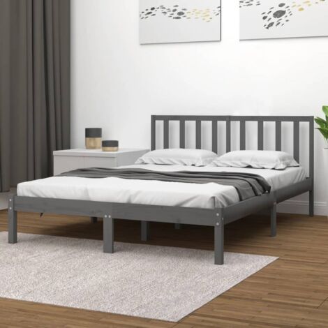 Cadre de lit sans matelas-Structure de lit bois massif de pin gris 200x200 cm 133203 (1/5)