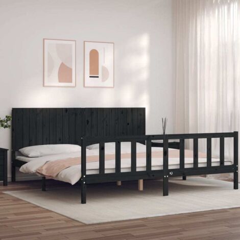 Cadre de lit sans matelas-Structure de lit noir 200x200 cm bois massif de pin 312498 (1/5)