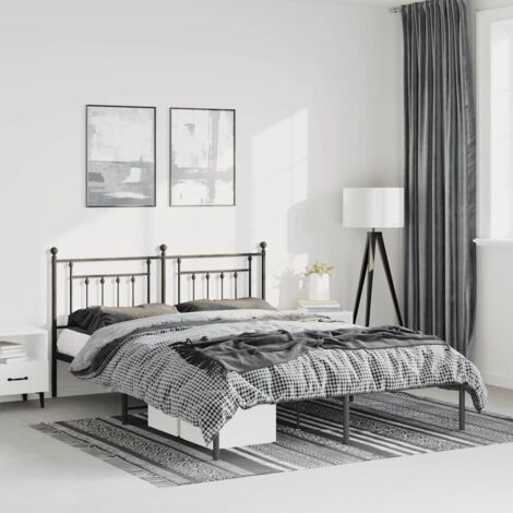 Cadre de lit métal sans matelas-Structure de lit avec tête de lit noir 135x190cm 437706 (1/5)