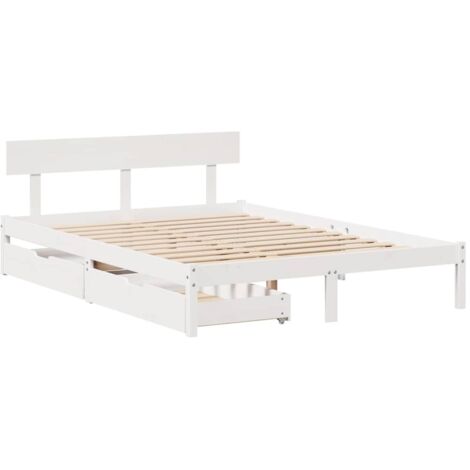 Cadre de lit sans matelas-Structure de lit blanc 160x200 cm bois de pin massif 508808 (1/5)