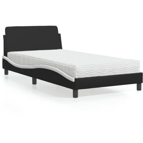 Lit avec matelas-Structure de lit-Lit Adulte noir et blanc 100x200 cm similicuir 859674 (1/5)