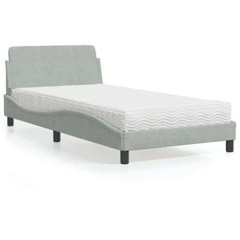 Lit avec matelas-Structure de lit-Lit Adulte gris clair 100x200 cm velours 935710 (1/5)