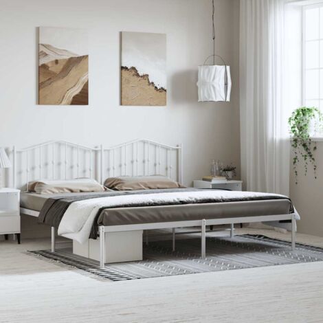 Cadre de lit métal sans matelas-Structure de lit et tête de lit blanc 193x203 cm 180452 (1/5)