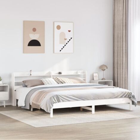 Cadre de lit sans matelas-Structure de lit blanc 200x200 cm bois massif de pin 319789 (1/5)