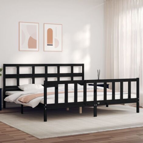 Cadre de lit sans matelas-Structure de lit noir 200x200 cm bois massif de pin 923525 (1/5)