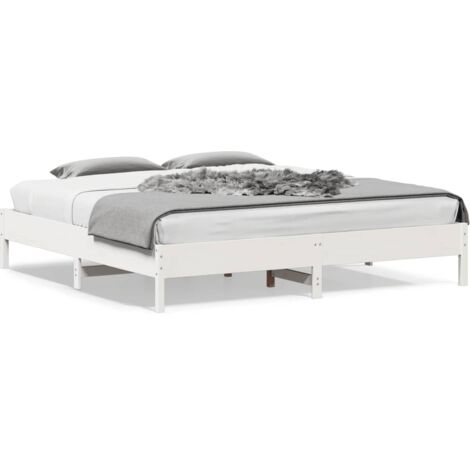 Cadre de lit sans matelas-Structure de lit blanc 200x200 cm bois massif de pin 910772 (1/5)
