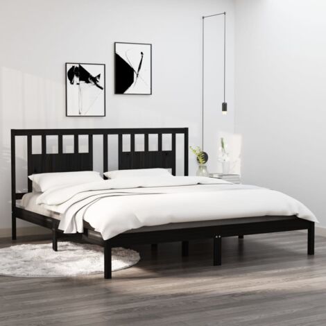 Cadre de lit sans matelas-Structure de lit noir bois massif 200x200 cm 694499 (1/5)