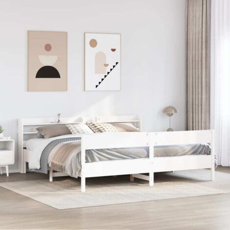 Cadre de lit sans matelas-Structure de lit blanc 200x200 cm bois massif de pin 158382 (1/5)