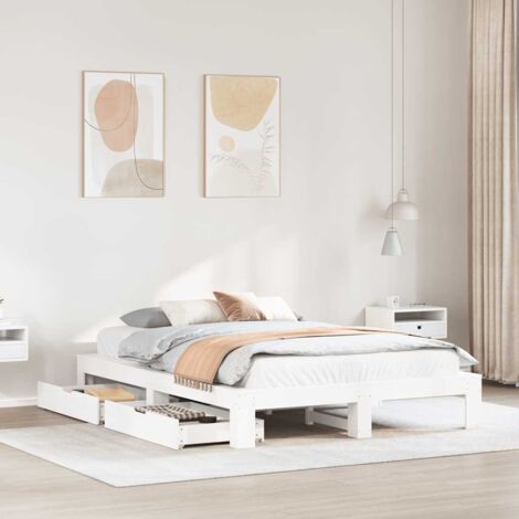 Cadre de lit sans matelas-Structure de lit blanc 140x200 cm bois de pin massif 195359 (1/5)