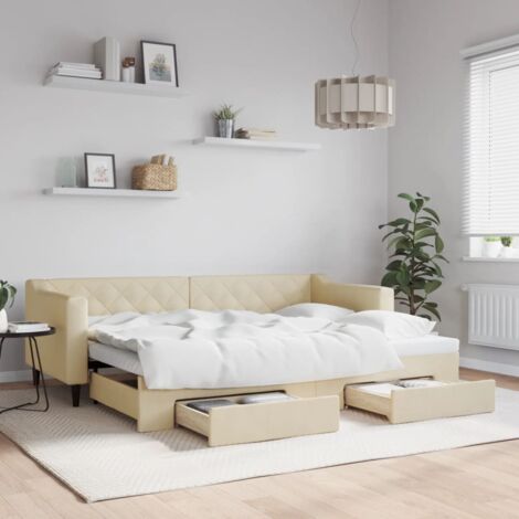 Lit de jour avec gigogne et tiroirs-Canapé-lit avec Rangement sans matelas crème 80x200cm 533465 (1/5)