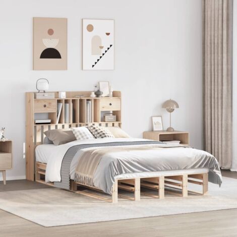 Lit bibliothèque sans matelas-Lit Adulte avec rangements 135x190 cm bois de pin massif 342056 (1/5)