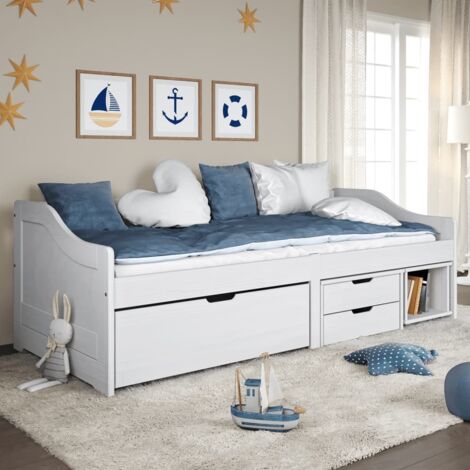 Lit de jour avec 3 tiroirs sans matelas-Canapé-lit avec Rangement IRUN blanc 90x200 cm 728201 (1/5)
