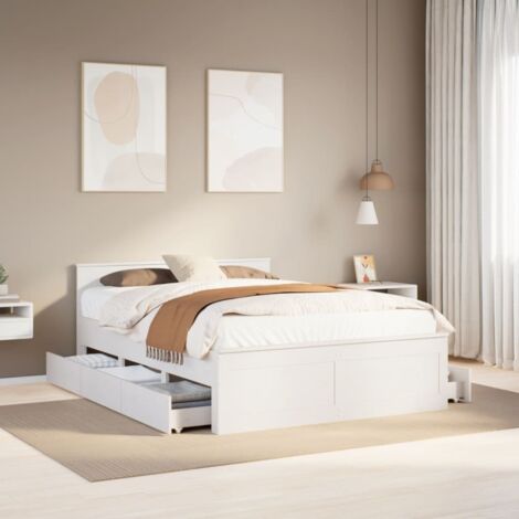 Cadre de lit sans matelas-Structure de lit avec tête de lit blanc 150x200 cm pin 609988 (1/5)