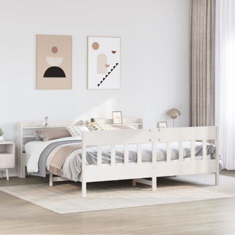 Cadre de lit sans matelas-Structure de lit blanc 200x200 cm bois massif de pin 814079 (1/5)