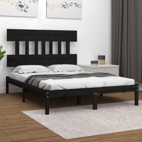 Cadre de lit sans matelas-Structure de lit noir 200x200 cm bois massif 366566 (1/5)