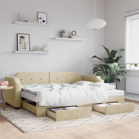 Lit de jour avec gigogne et tiroirs-Canapé-lit avec Rangement sans matelas crème 90x200cm 233396 (1/5)