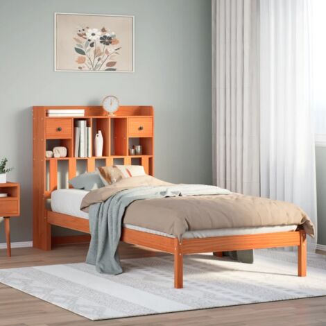 Lit bibliothèque sans matelas-Lit Adulte avec rangements cire marron 100x200 cm pin massif 768542 (1/5)