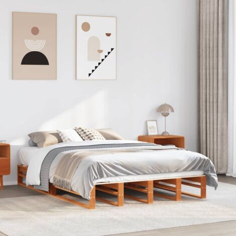 Cadre de lit sans matelas-Structure de lit cire marron 150x200cm bois pin massif 643635 (1/5)