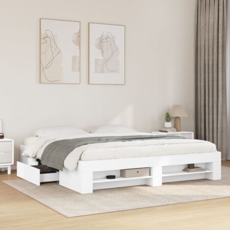 Cadre de lit sans matelas-Structure de lit blanc 200x200 cm bois d'ingénierie 584499 (1/5)