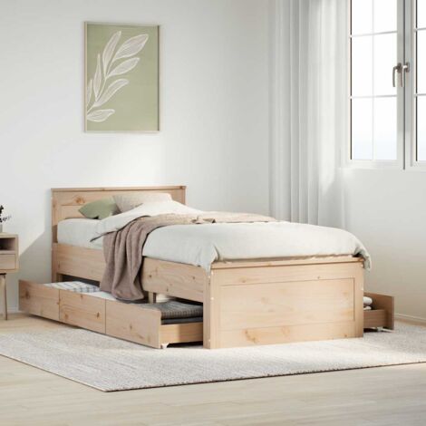 Cadre de lit sans matelas-Structure de lit avec tête de lit 90x190 cm pin massif 205036 (1/5)